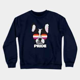 Funny Lesbian PRIDE - Boston Terrier Dog Lesbian Pride Flag Crewneck Sweatshirt